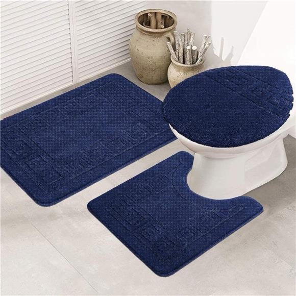 Bathroom Rugs Set 3Piece with Toilet Cover,Non Slip &U-Shaped Contour Toilet Mat - Picture 3 of 6
